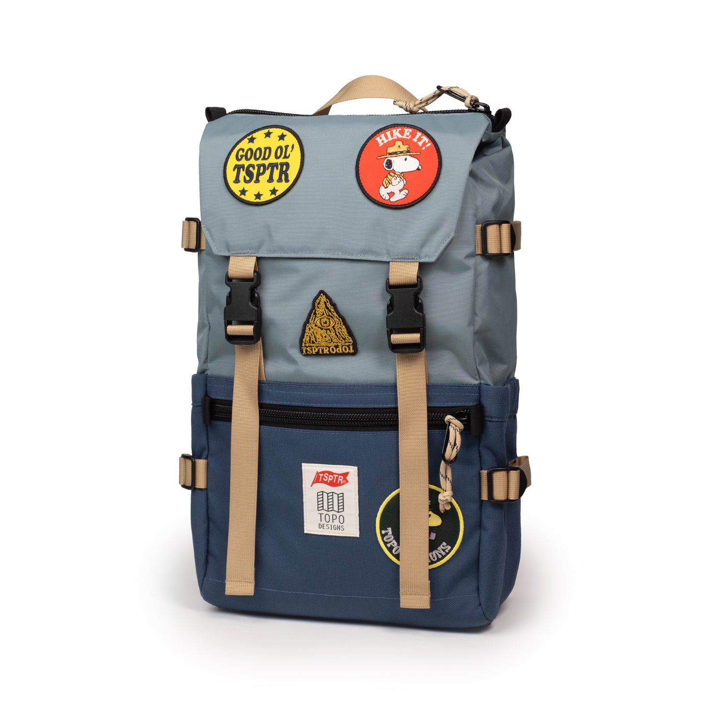 Front View of Topo Designs x TSPTR Rover Pack Classic in "Slate Blue / Dark Denim"