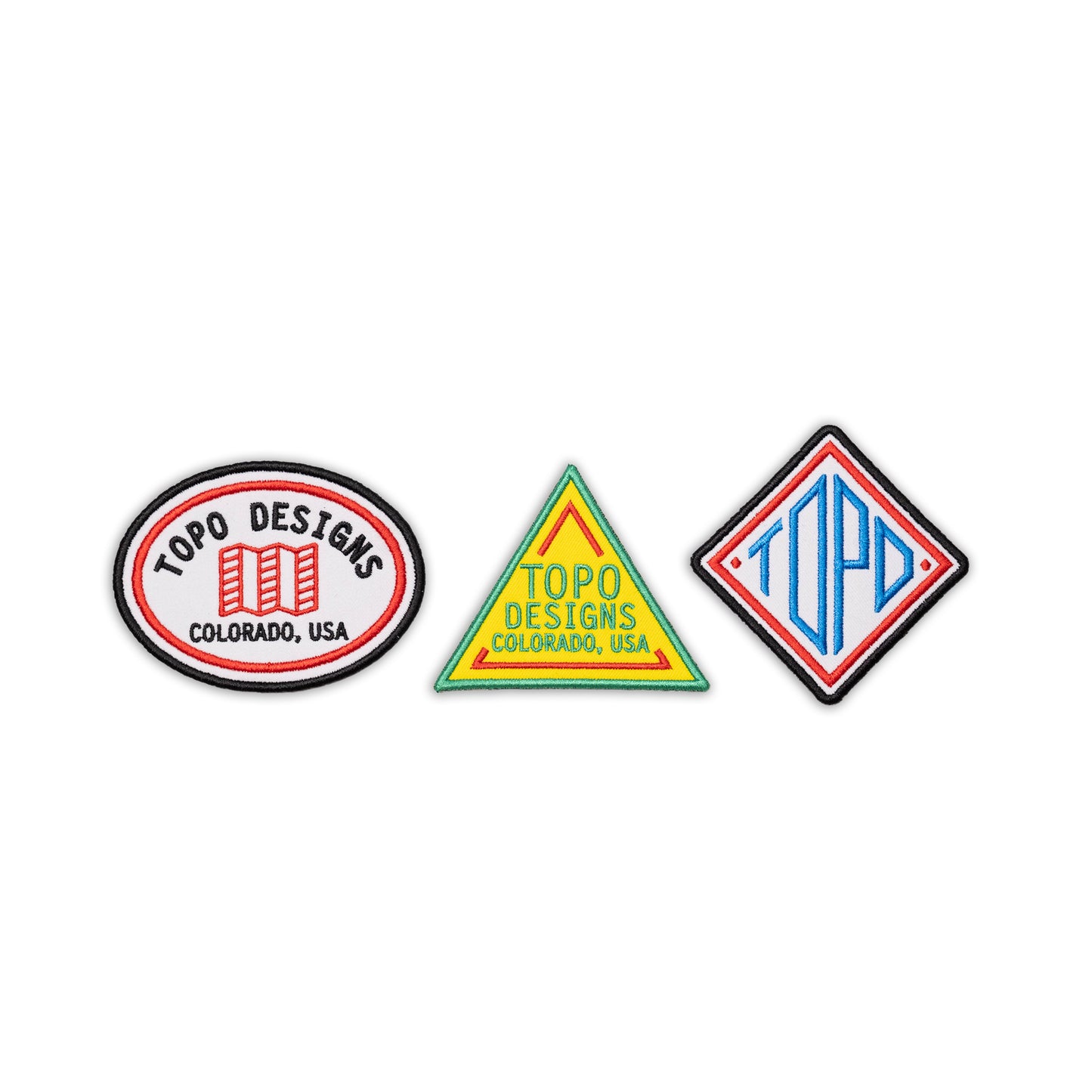 Topo Designs Patch 3-Pack showing "Classic Logos" variant.