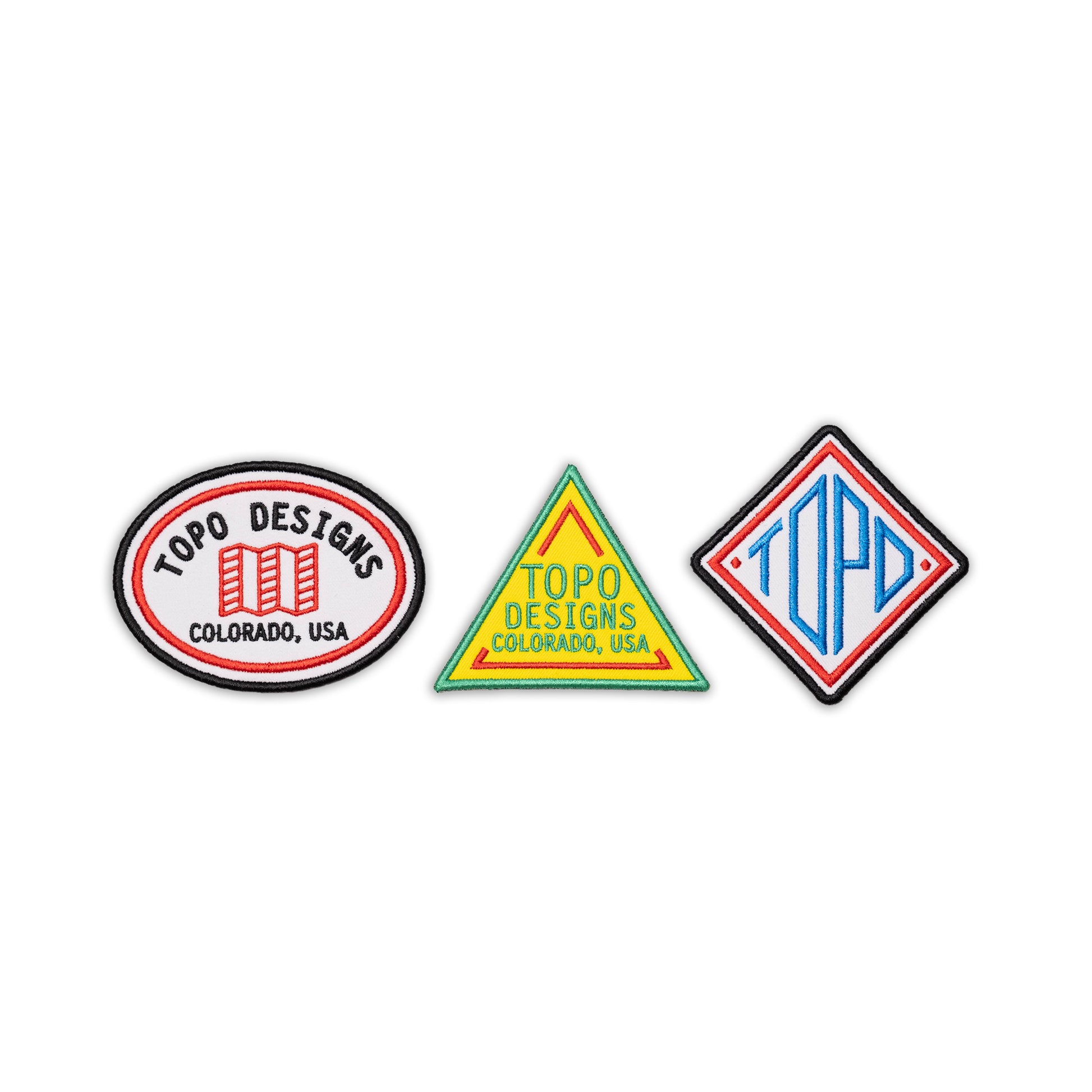 Topo Designs Patch 3-Pack showing "Classic Logos" variant.