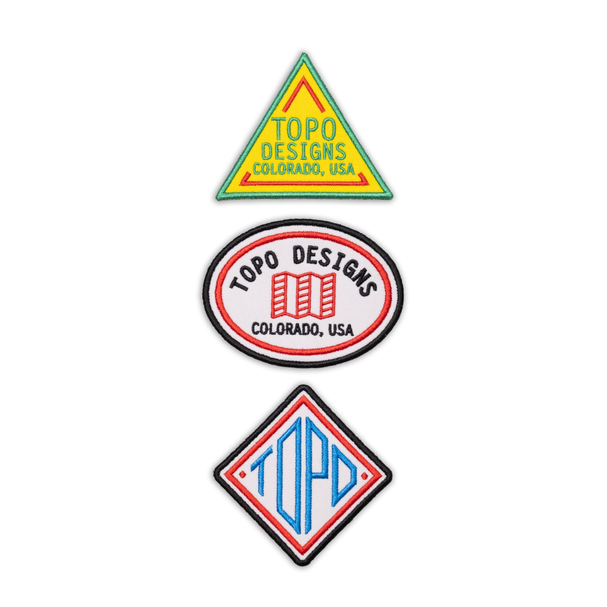 Topo Designs Patch 3-Pack showing "Classic Logos" variant.
