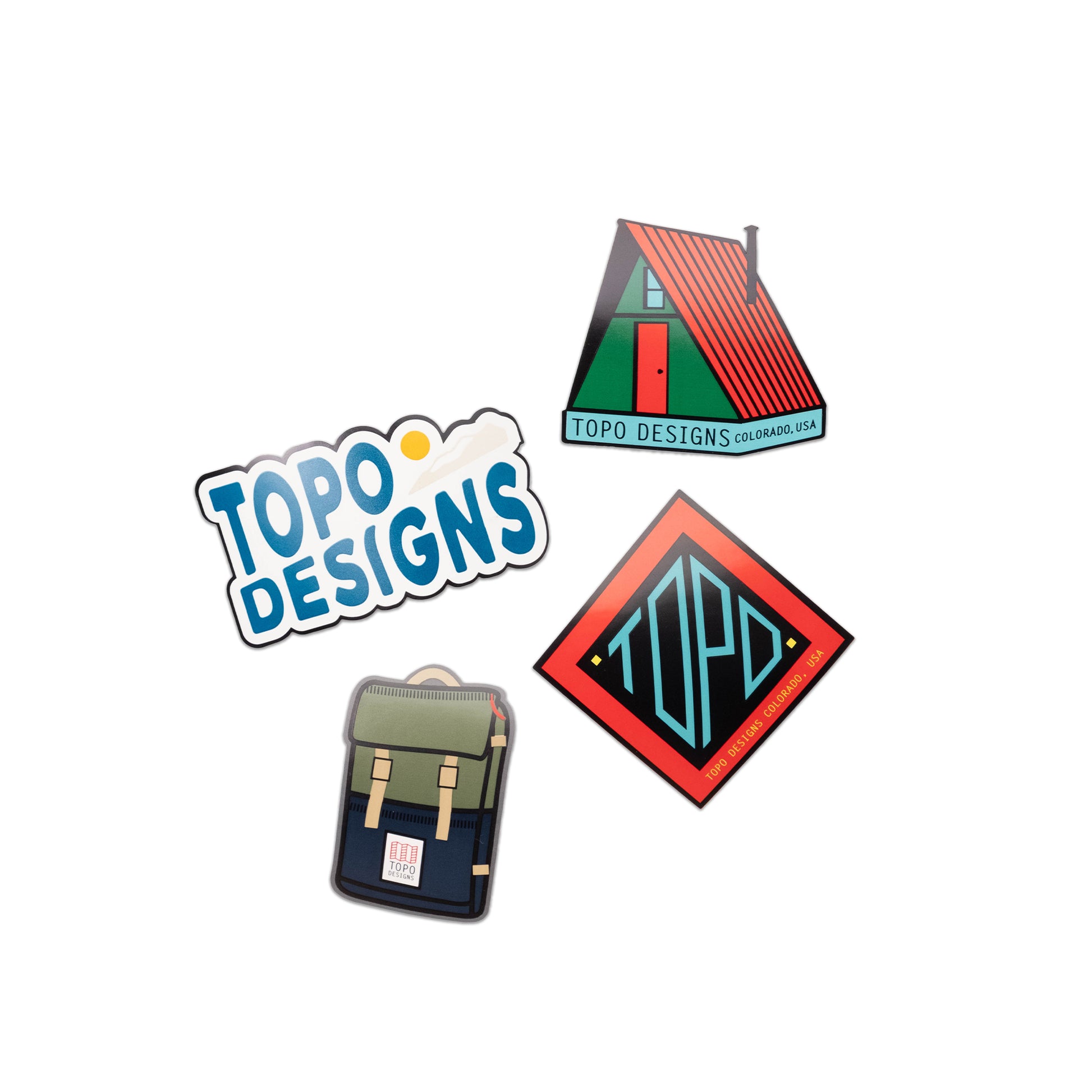 Topo Designs Sticker 4-Pack showing "Retro Rover" variant.