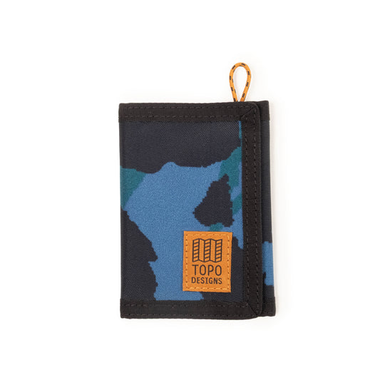 Front View of Topo Designs Tri -Fold Wallet in "Midnight Tectonic"