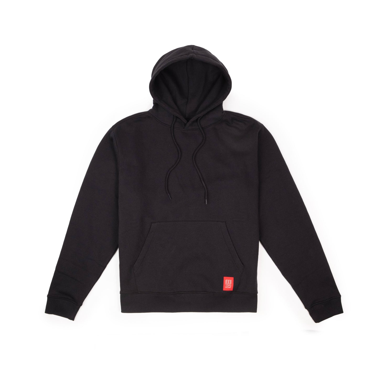 Front View of Topo Designs Alpine High Label Hoodie in "Black"