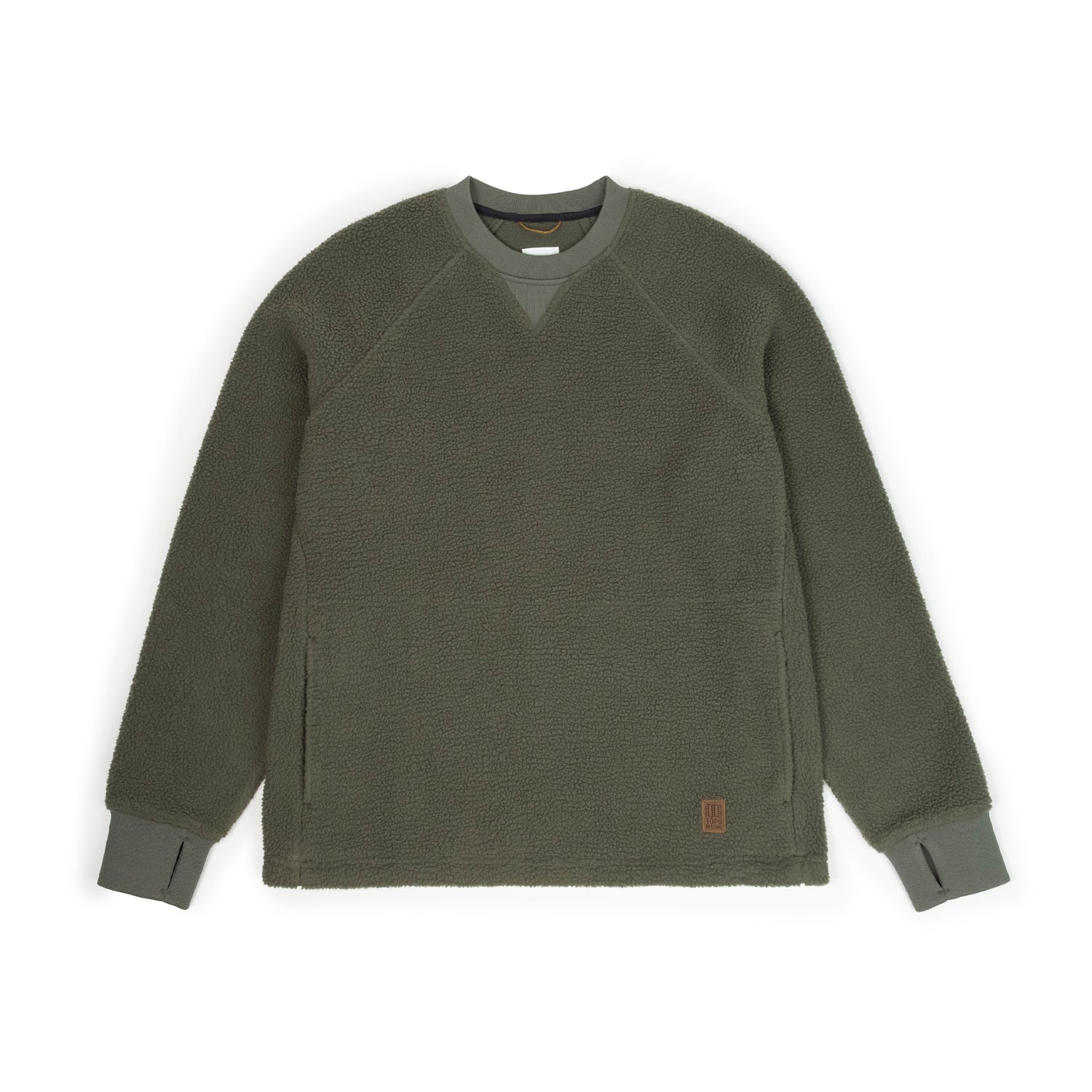 Front View of Topo Designs Mountain Fleece Crew in "Beetle"