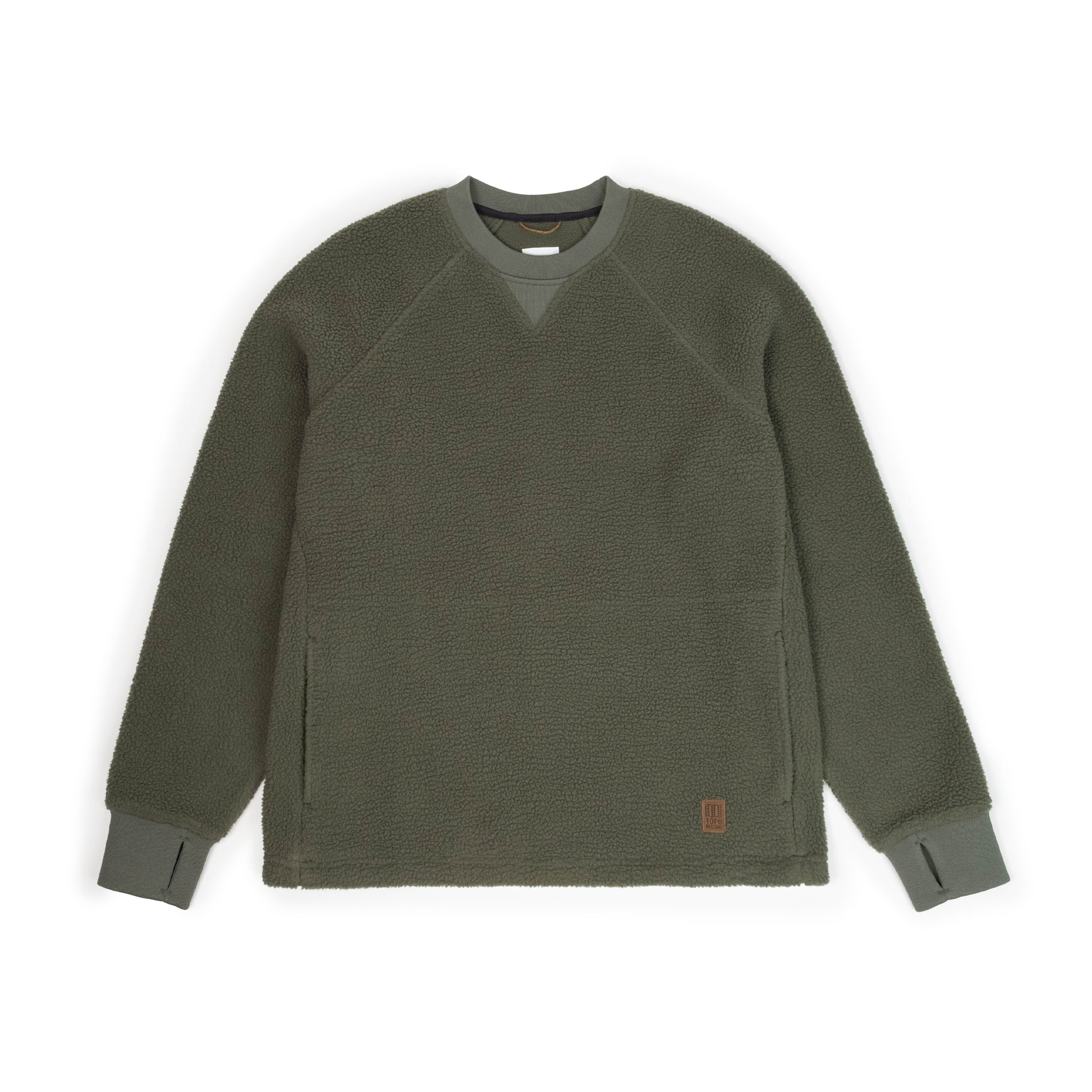 Front View of Topo Designs Mountain Fleece Crew in "Beetle"