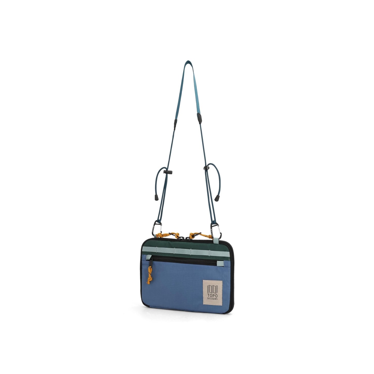 Front View of Topo Designs All Adventure Accessory Bag in "Stone Blue / Forest"