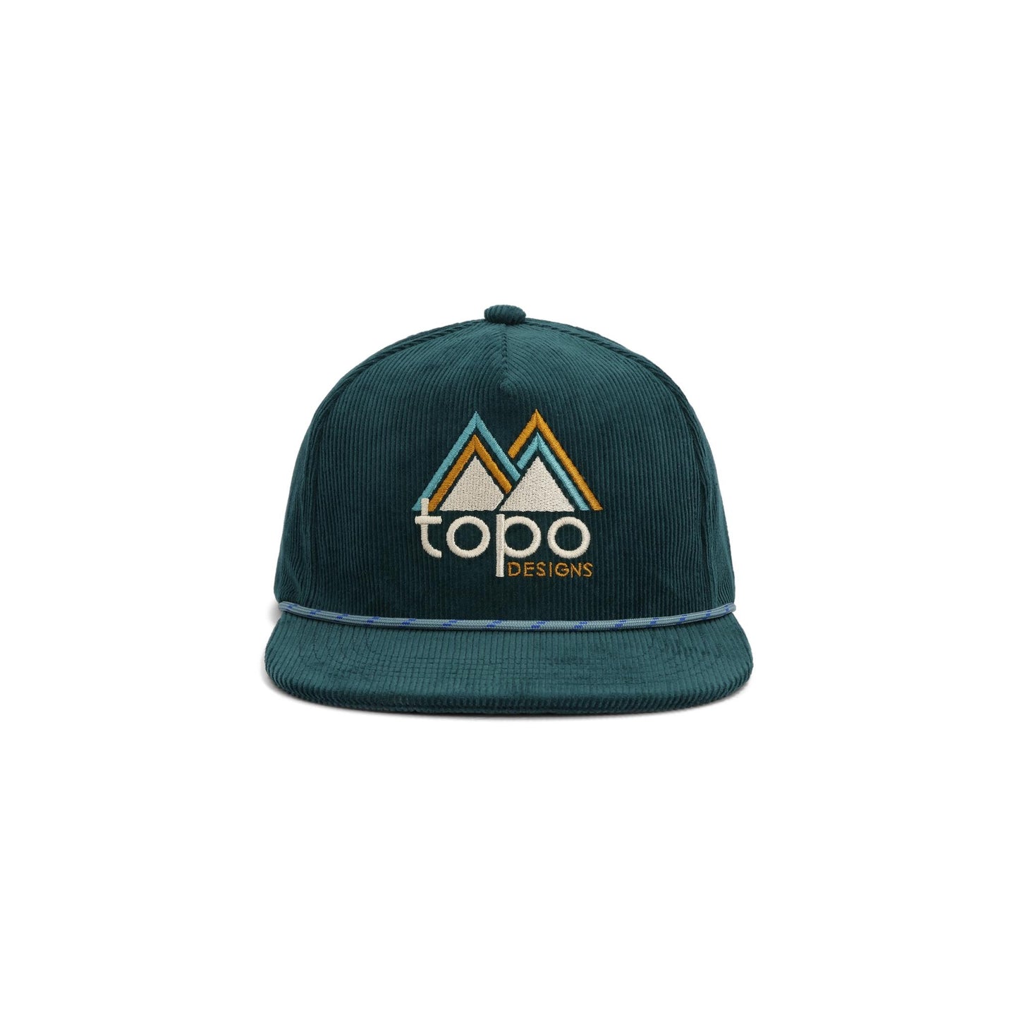 Front View of Topo Designs Corduroy Trucker Hat - Peaks in "Forest"