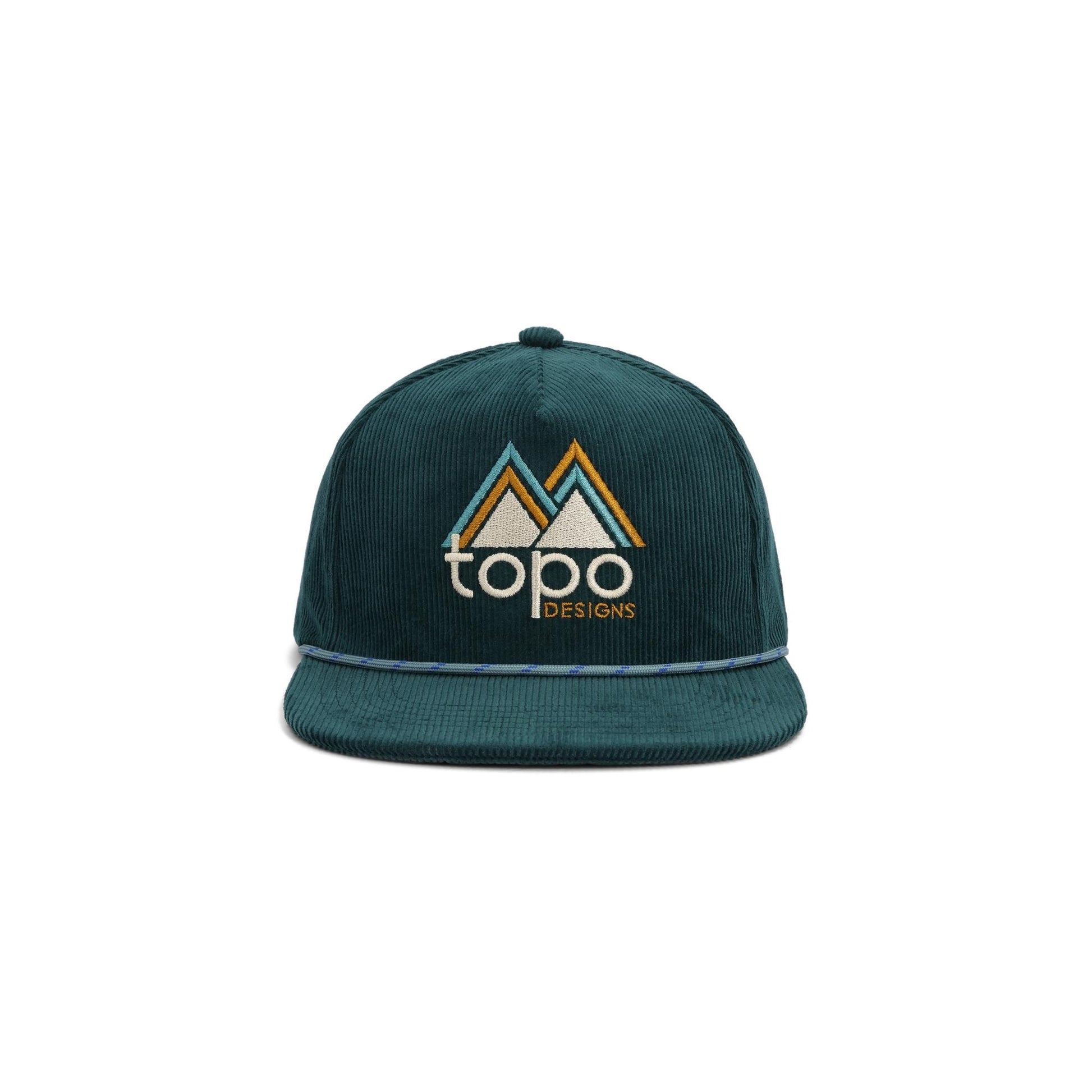 Front View of Topo Designs Corduroy Trucker Hat - Peaks in "Forest"