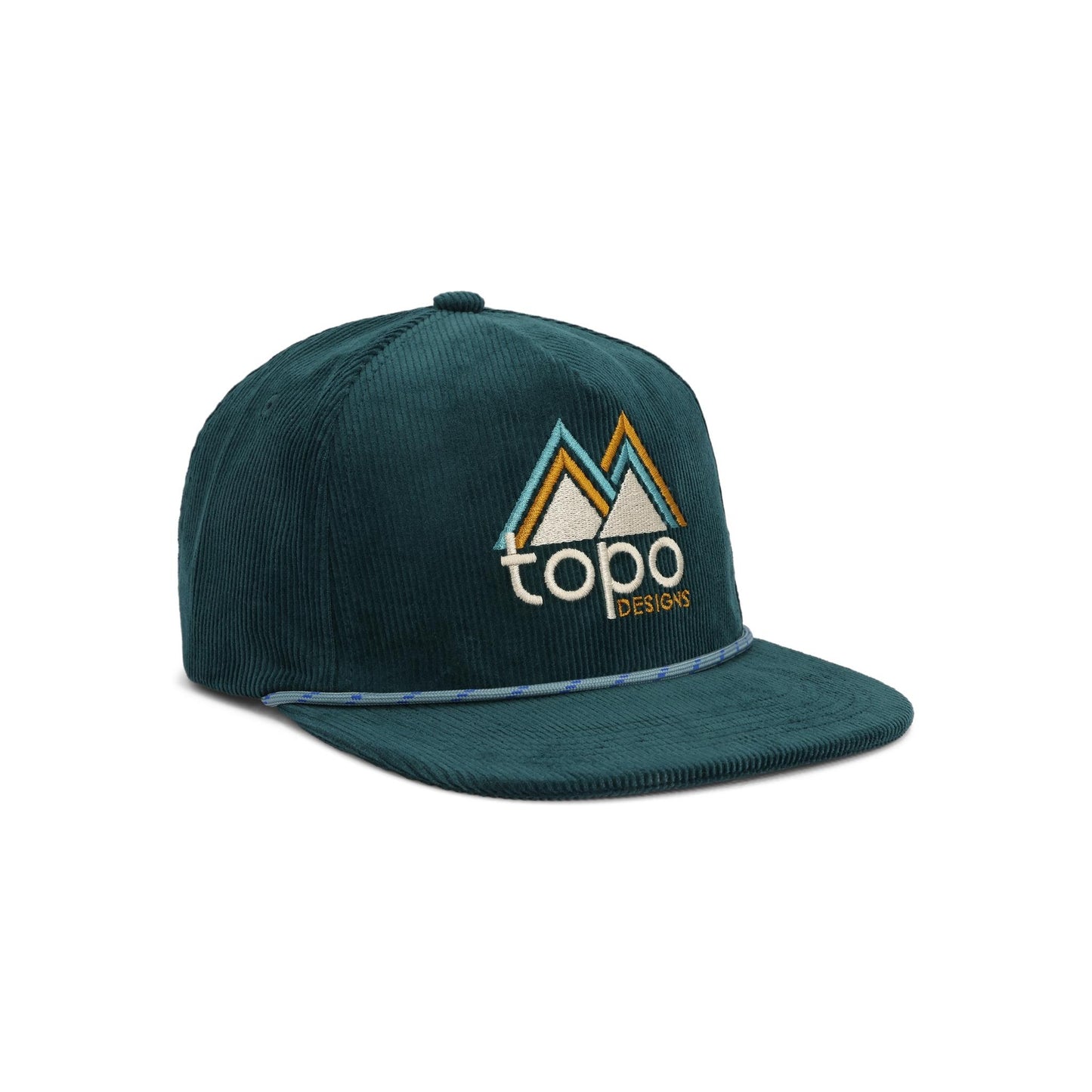 Front View of Topo Designs Corduroy Trucker Hat - Peaks in "Forest"
