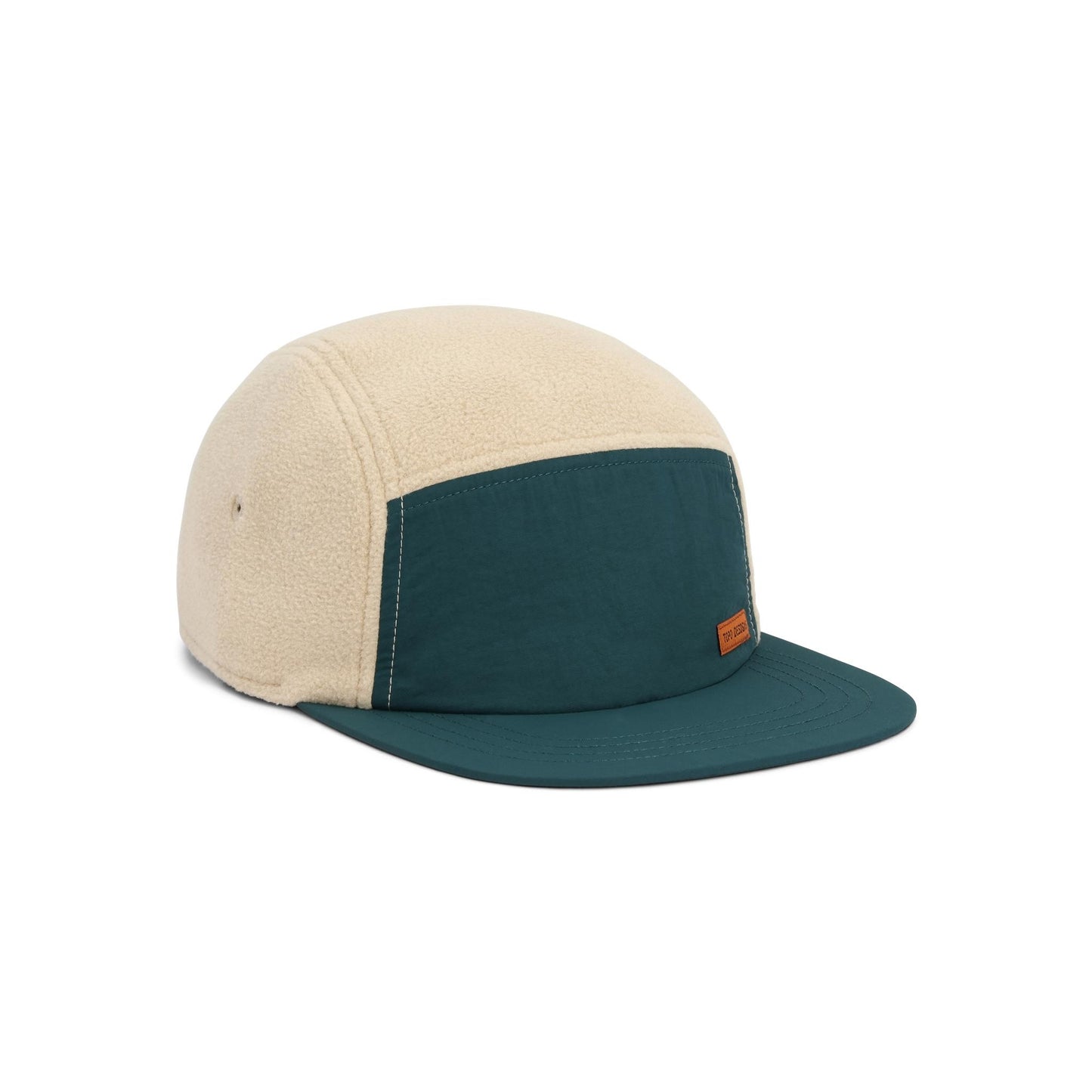 Front View of Topo Designs Full Dome Fleece Cap in "Oatmeal / Pond Blue"