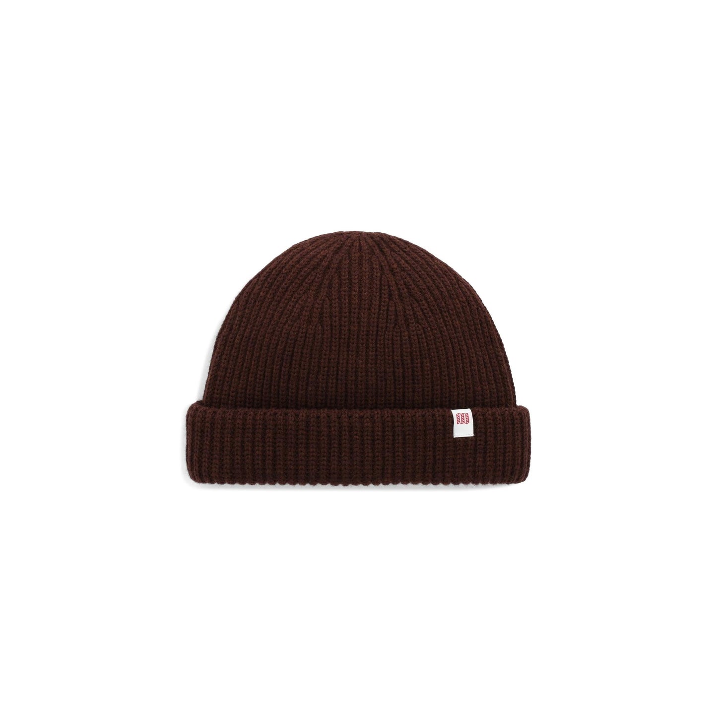 Front View of Topo Designs Global Beanie in "Chocolate"