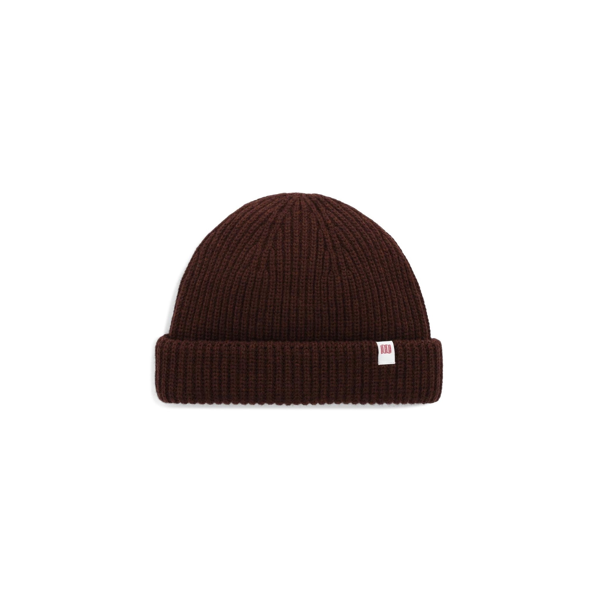 Front View of Topo Designs Global Beanie in "Chocolate"