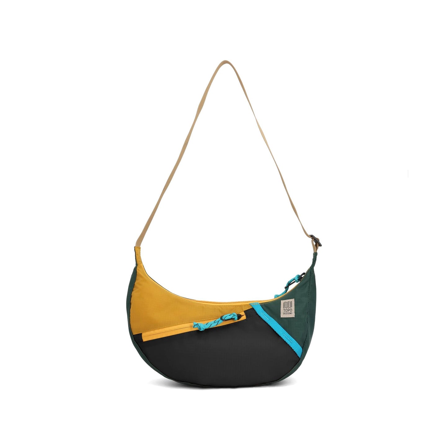 Front View of Topo Designs Moonlight Crossbody Bag in "Mustard / Forest"
