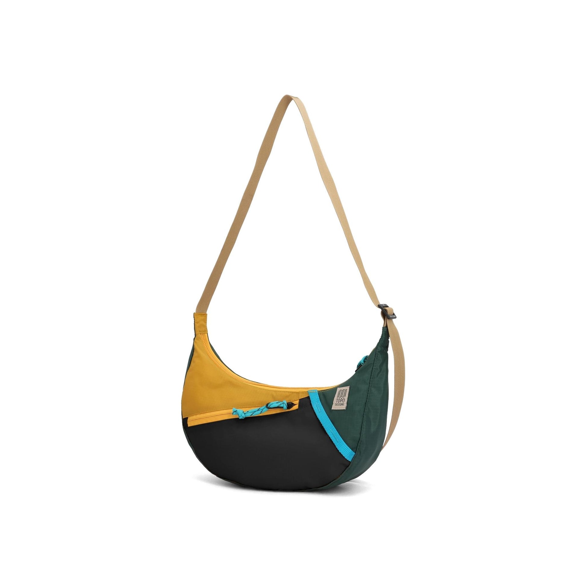 Front View of Topo Designs Moonlight Crossbody Bag in "Mustard / Forest"