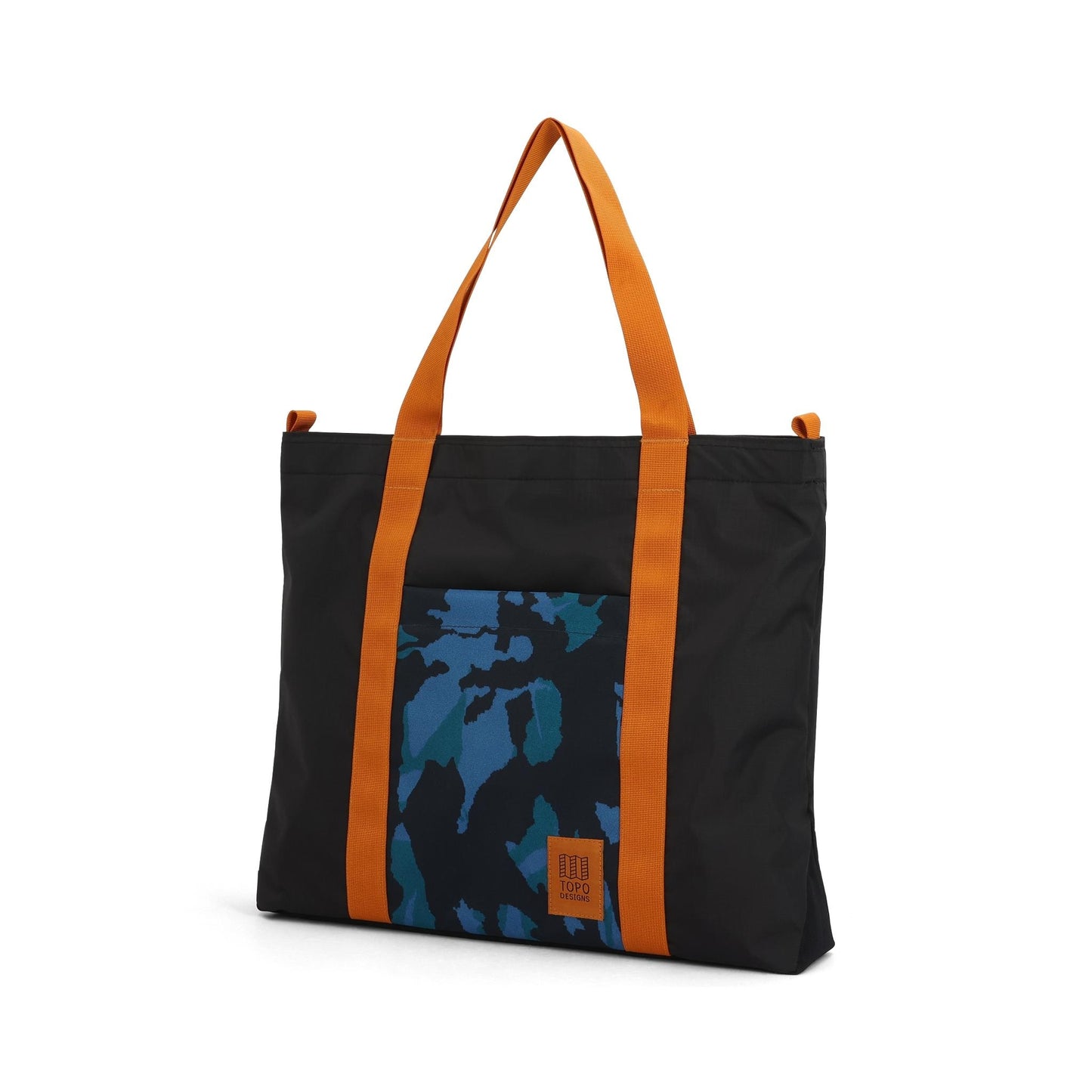 Front View of Topo Designs Mountain Essential Tote in "Black / Tectonic"