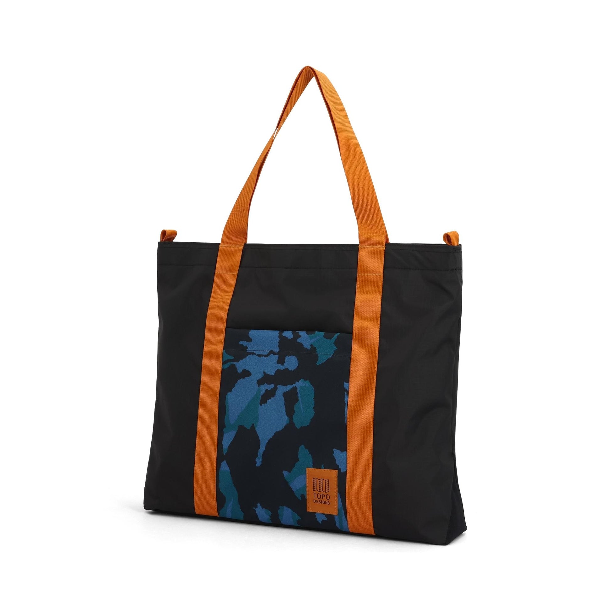 Front View of Topo Designs Mountain Essential Tote in "Black / Tectonic"