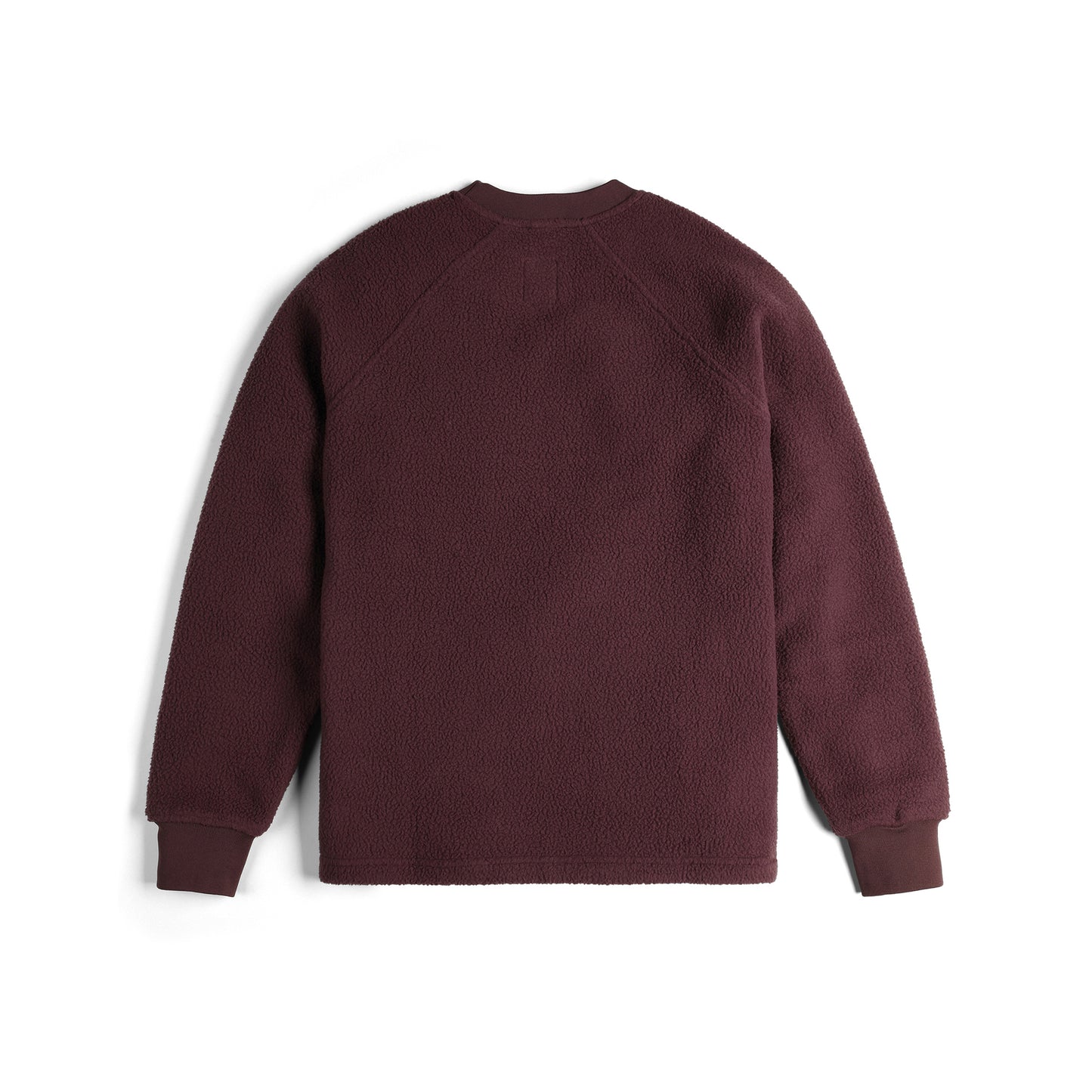 Back View of Topo Designs Mountain Fleece Crewneck - Unisex in "Huckleberry"