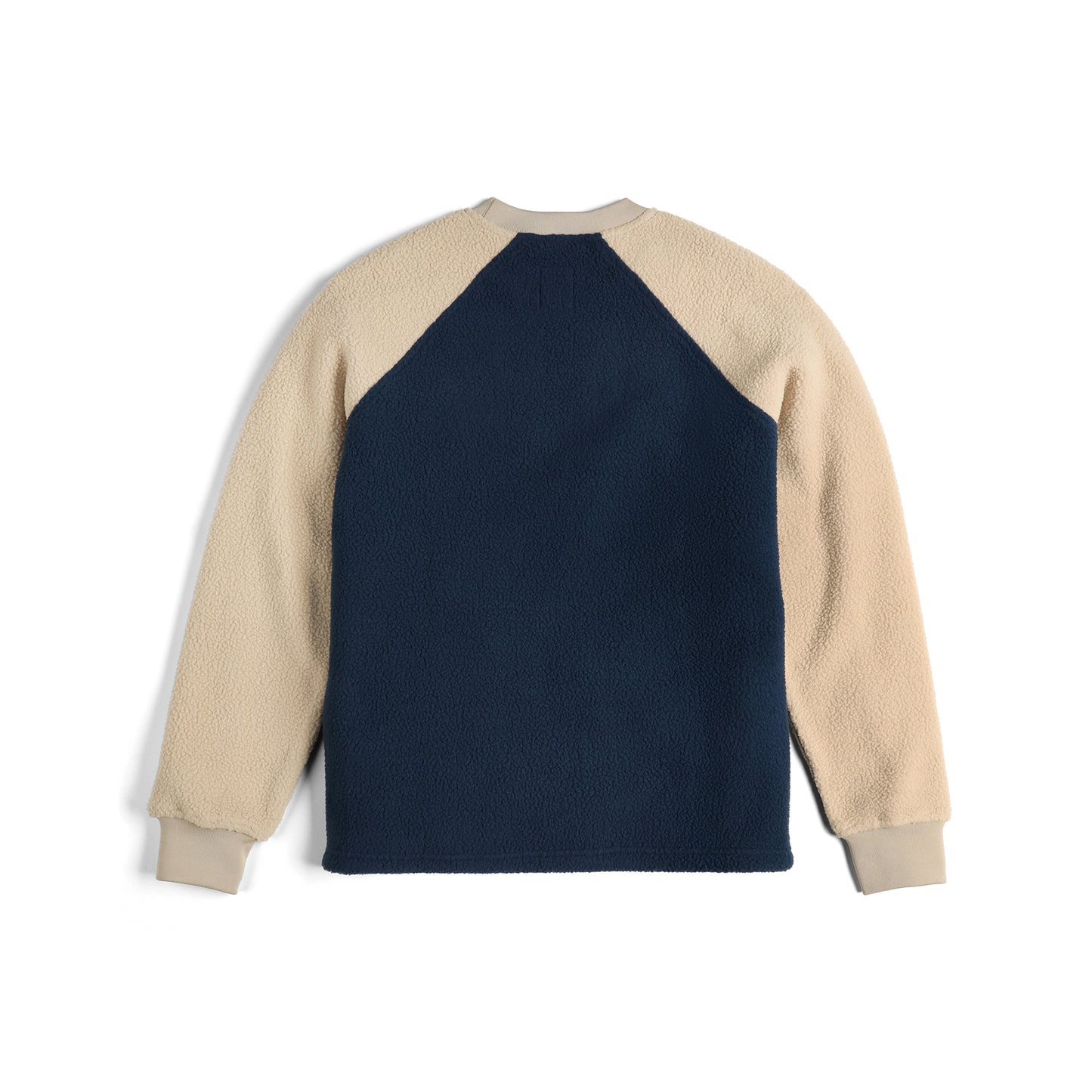 Back View of Topo Designs Mountain Fleece Crewneck - Unisex in "Midnight / Oatmeal"