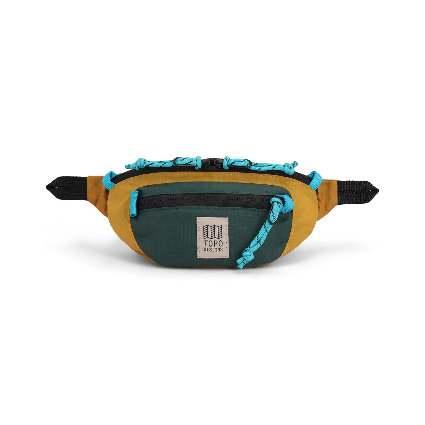 Front View of Topo Designs Mountain Waist Pack in "Mustard / Forest"