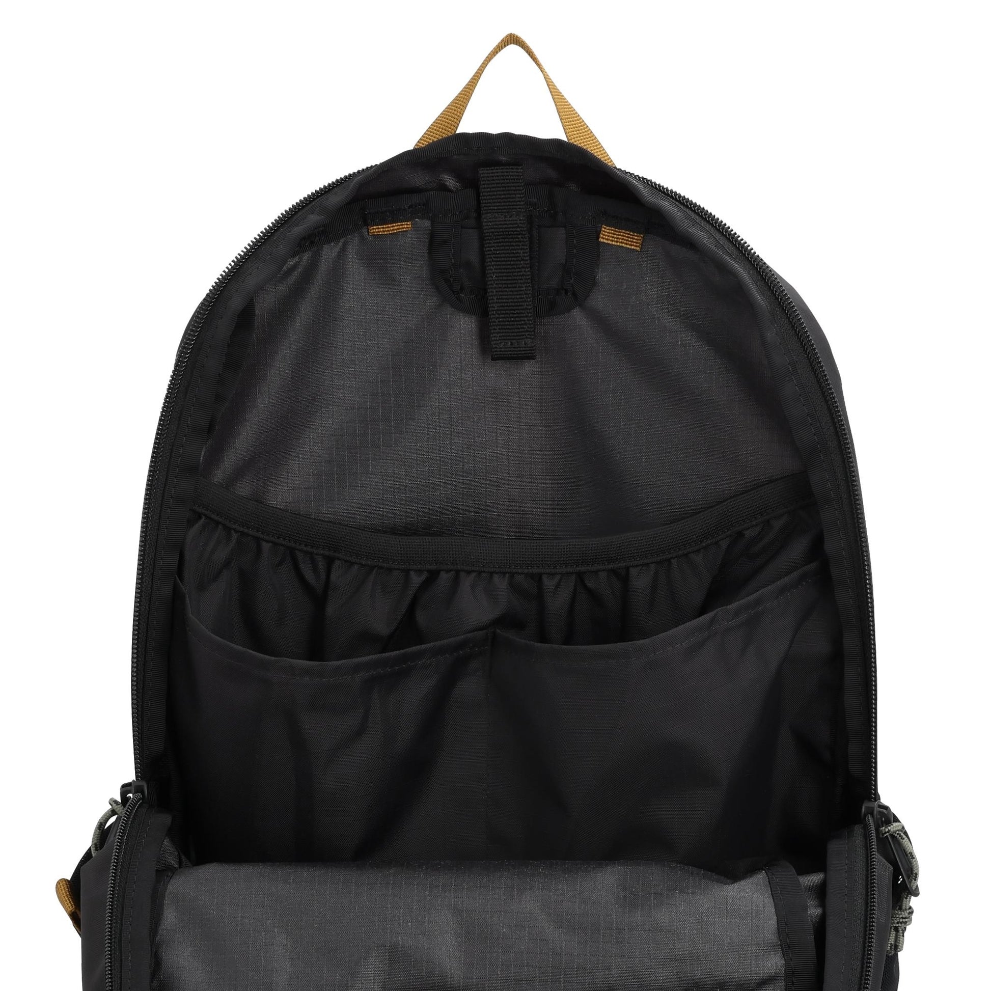 General Detail shot of Topo Designs Peakview Packable Backpack in "Black / Neutral"