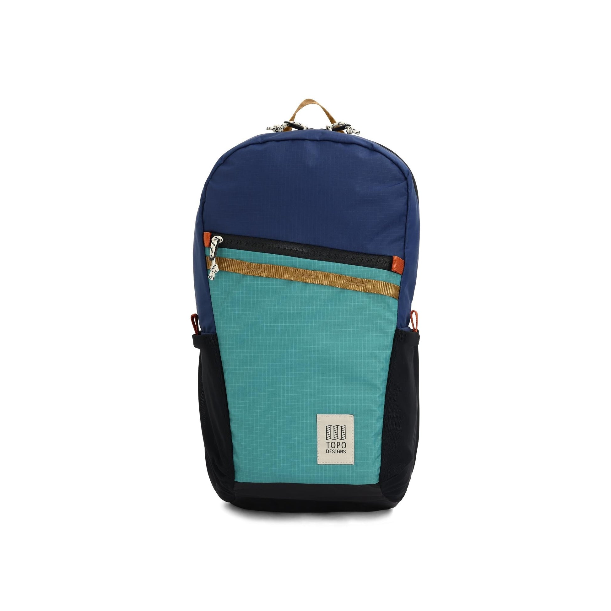 Front View of Topo Designs Peakview Packable Backpack in "Midnight / Caribbean"