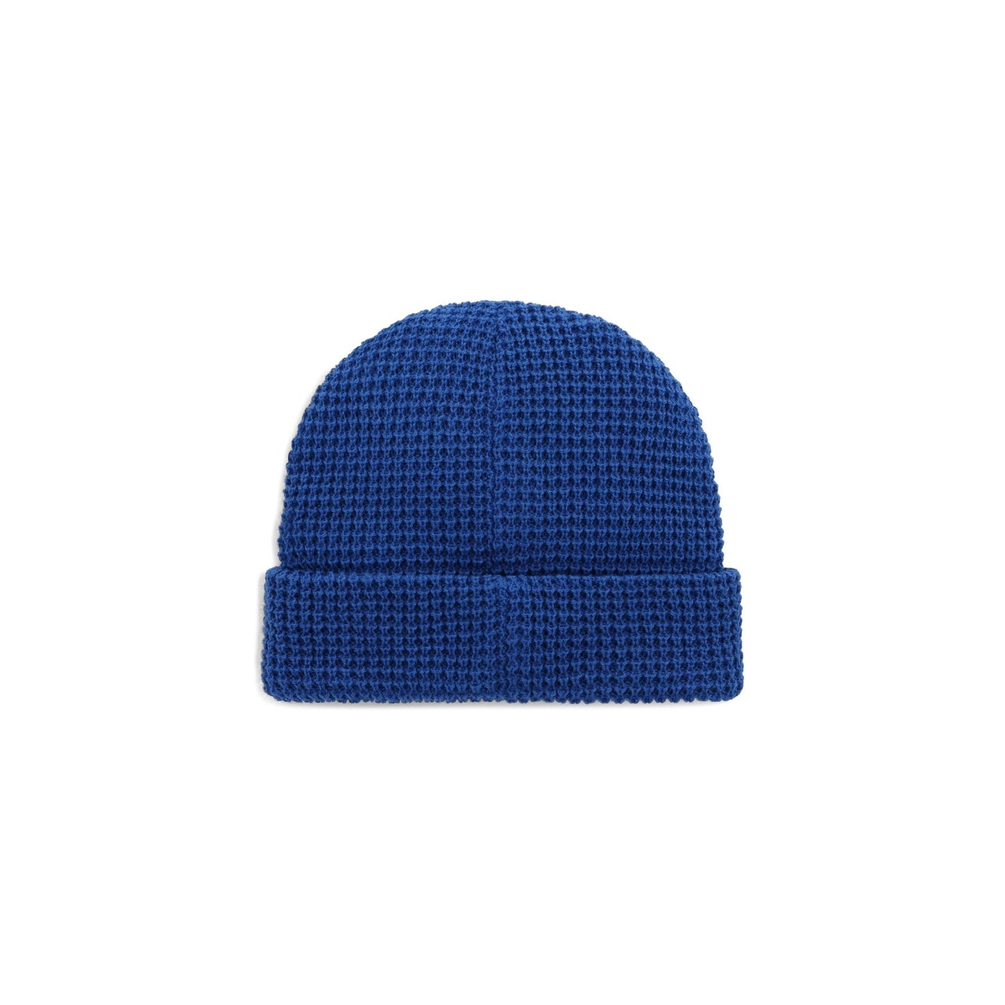 Back View of Topo Designs Waffle Knit Beanie in "Cobalt"