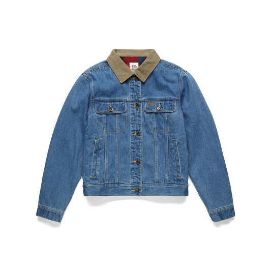 Front View of Topo Designs Sightseer Jean Jacket - Women's in "Mid Denim"