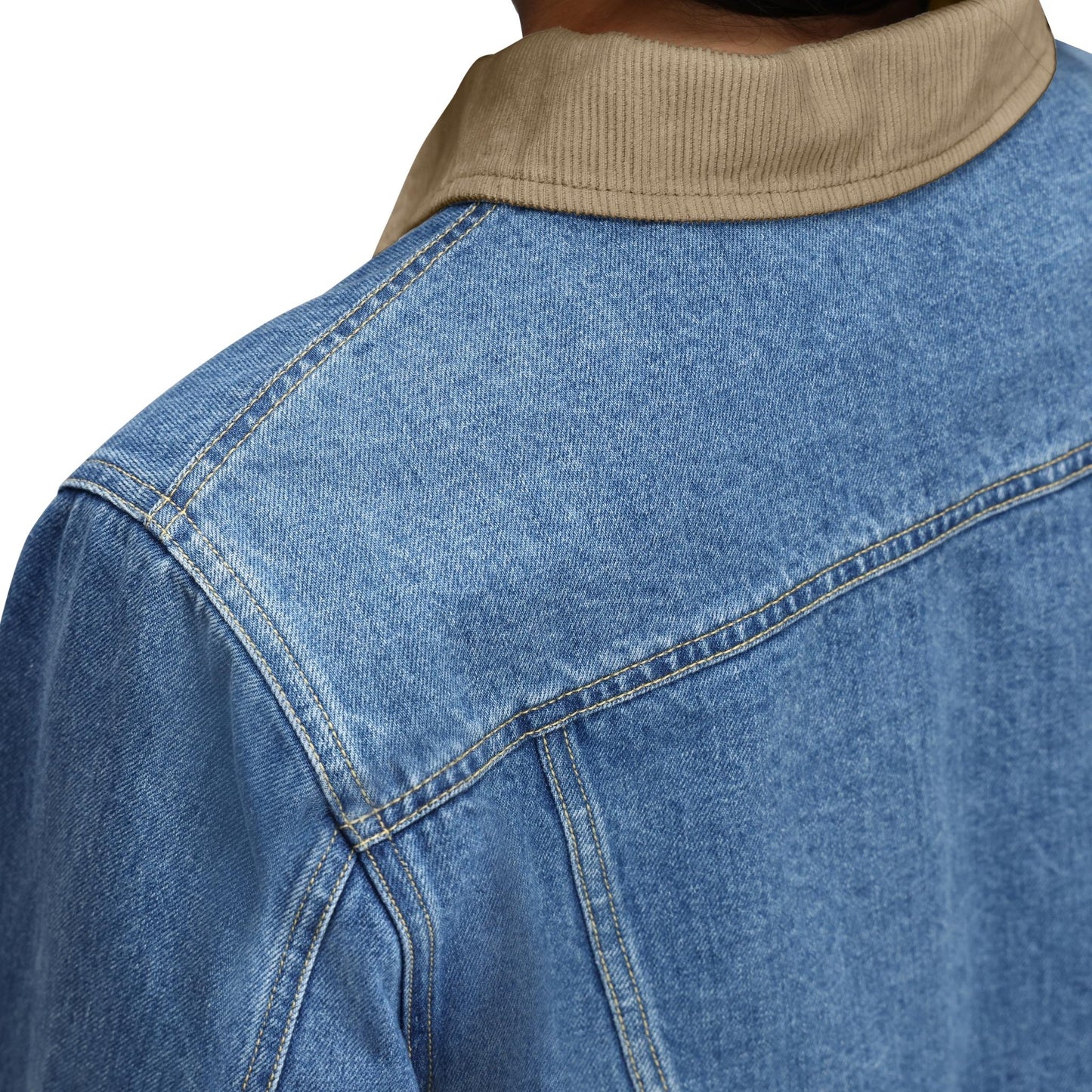 General Detail shot of Topo Designs Sightseer Jean Jacket - Women's in "Mid Denim"