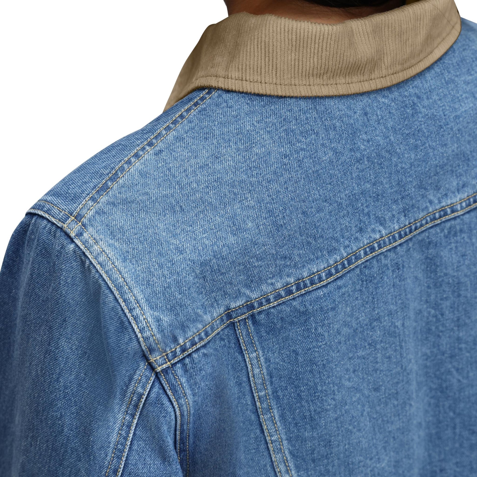 General Detail shot of Topo Designs Sightseer Jean Jacket - Women's in "Mid Denim"