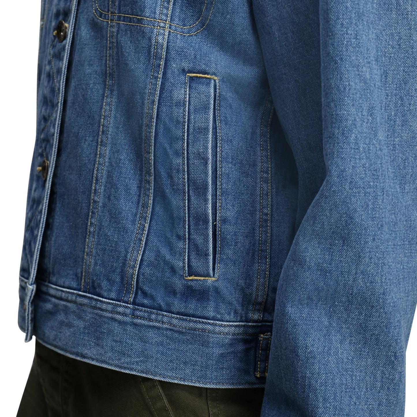 General Detail shot of Topo Designs Sightseer Jean Jacket - Women's in "Mid Denim"