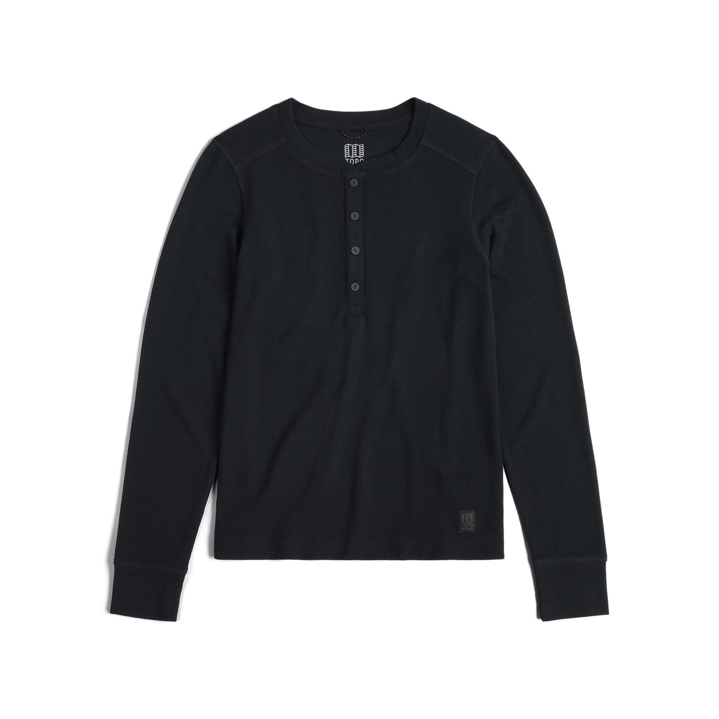 Front View of Topo Designs Global Waffle Henley - Women's in "Black"