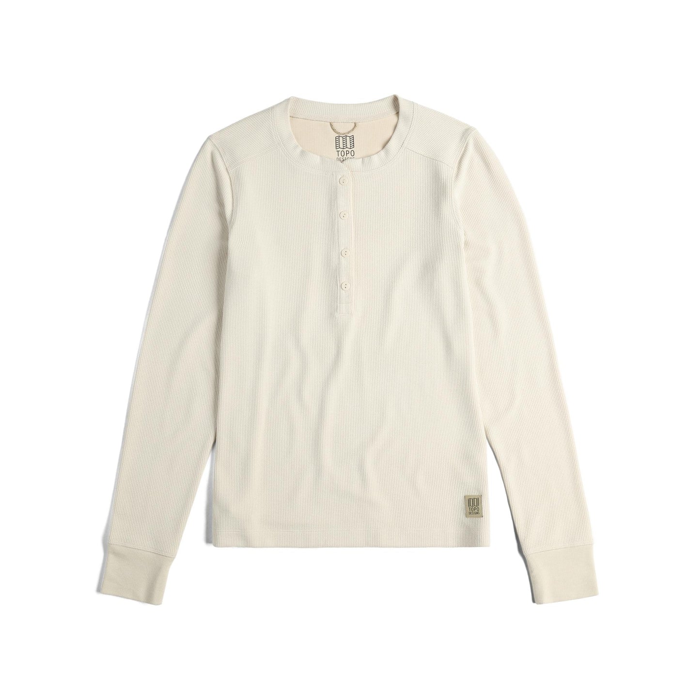 Front View of Topo Designs Global Waffle Henley - Women's in "Bone White"