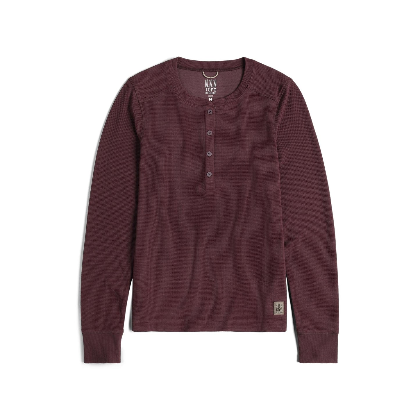Front View of Topo Designs Global Waffle Henley - Women's in "Huckleberry"