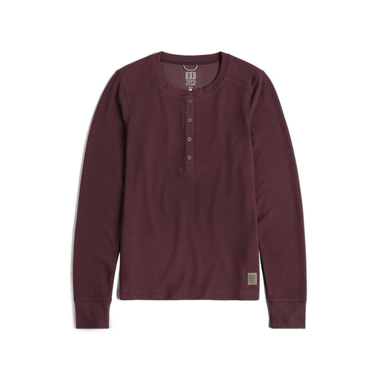 Front View of Topo Designs Global Waffle Henley - Women's in "Huckleberry"