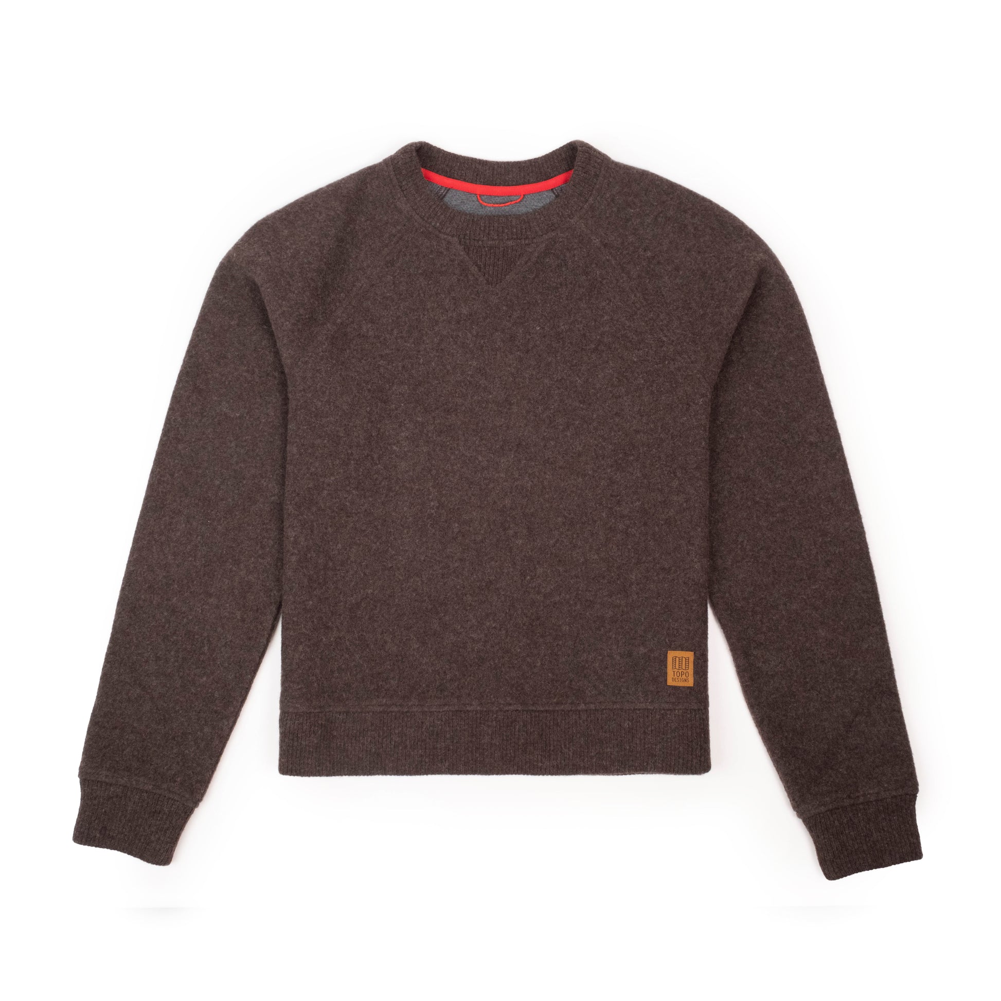 Front View of Topo Designs Global Wool Sweater - Women's in "Chocolate"