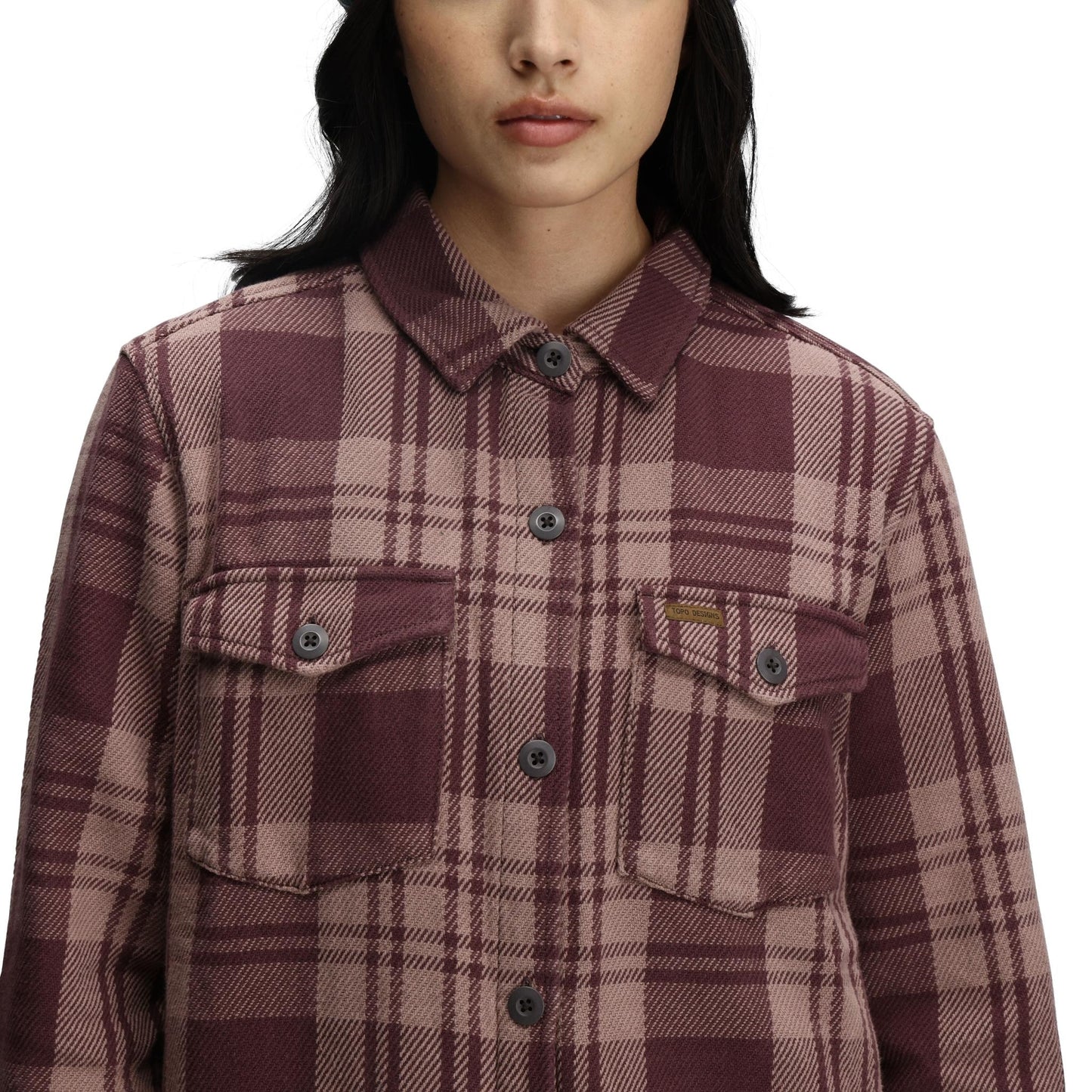 General Detail shot of Topo Designs Onlooker Twill Shirt Jacket - Women's in "Huckleberry Multi"