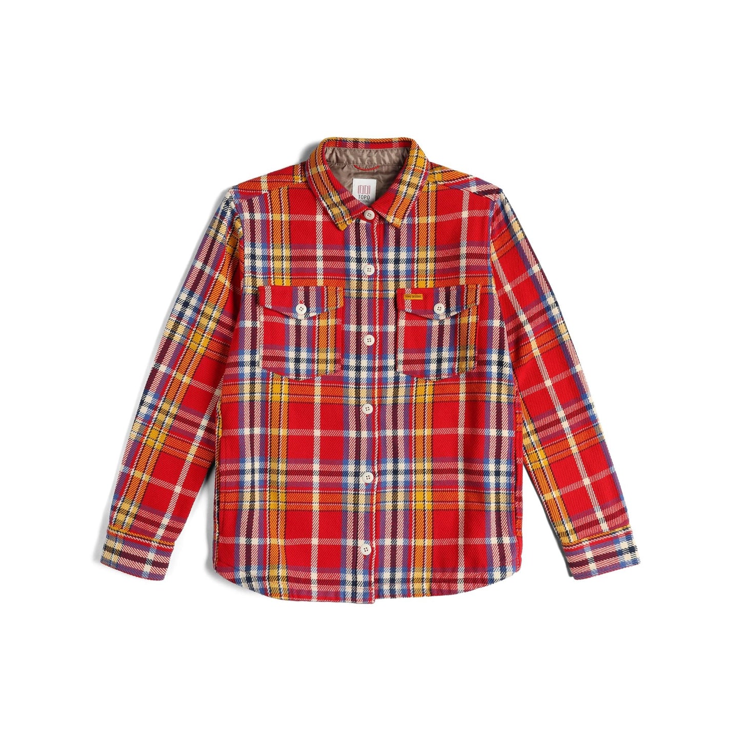 Front View of Topo Designs Onlooker Twill Shirt Jacket - Women's in "Salsa / Bone White Multi"