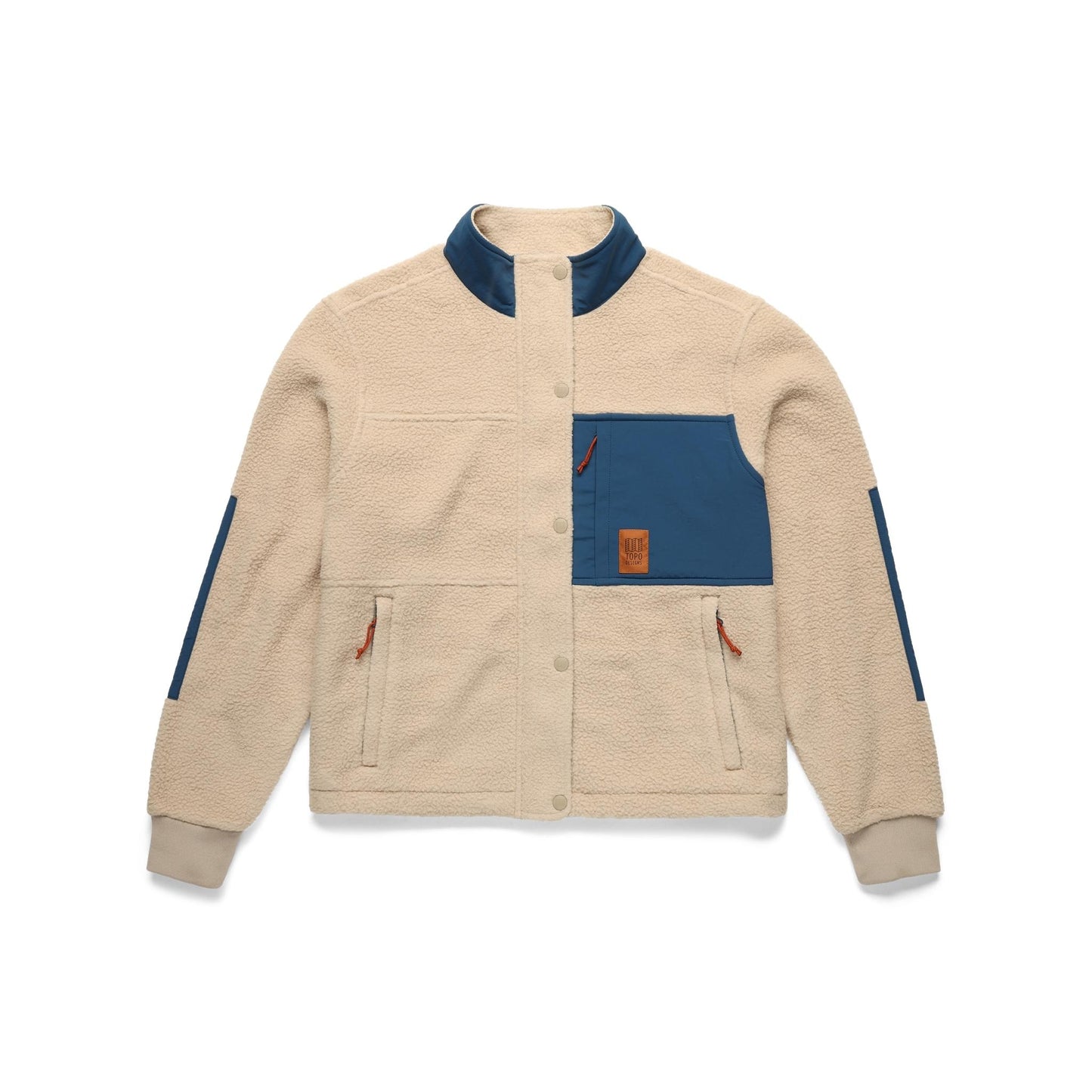 Front View of Topo Designs Summit Rise Full Zip Jacket - Women's in "Oatmeal / Pond Blue"