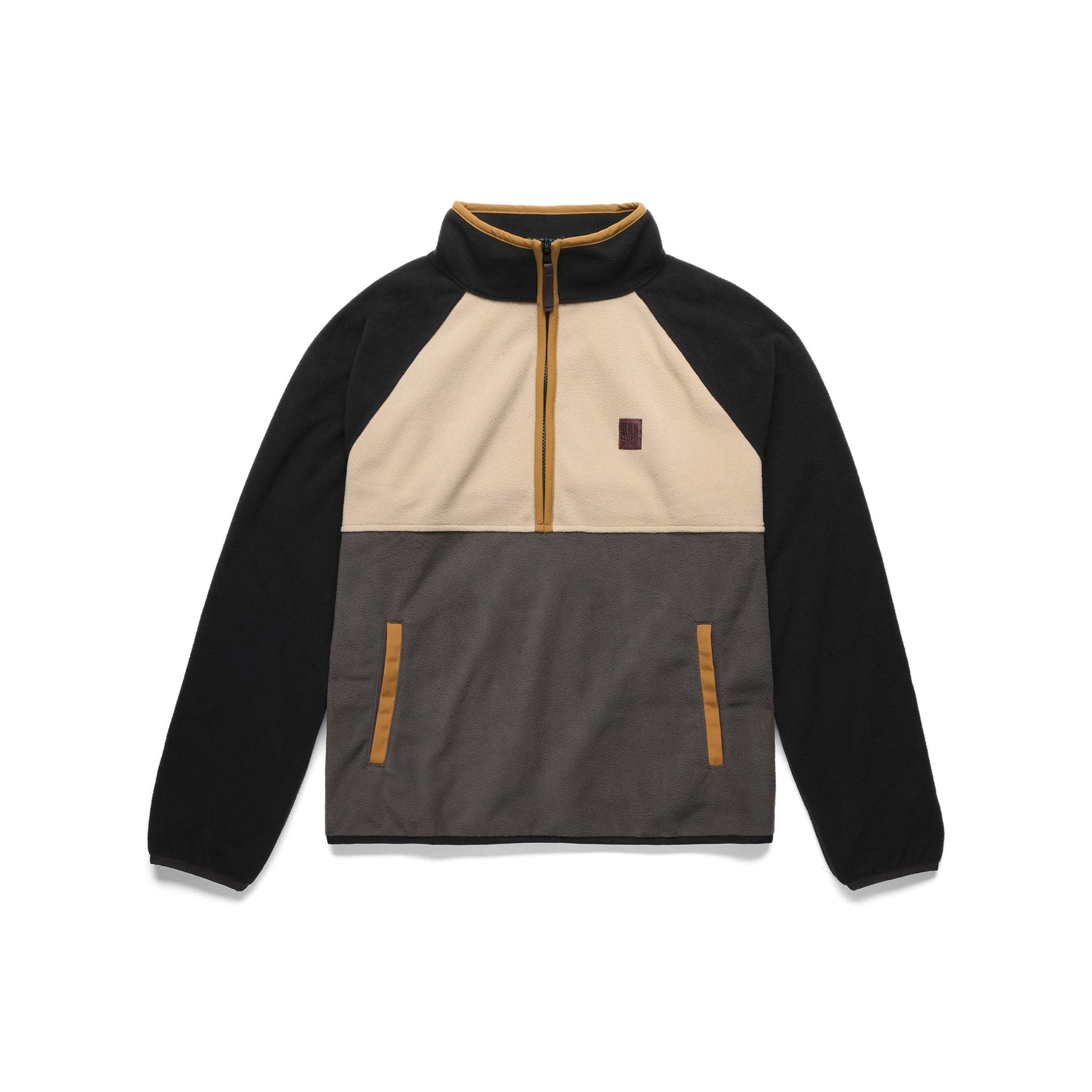 Front View of Topo Designs Vista 1/4 Zip Lightweight Fleece - Women's in "Black / Oatmeal"