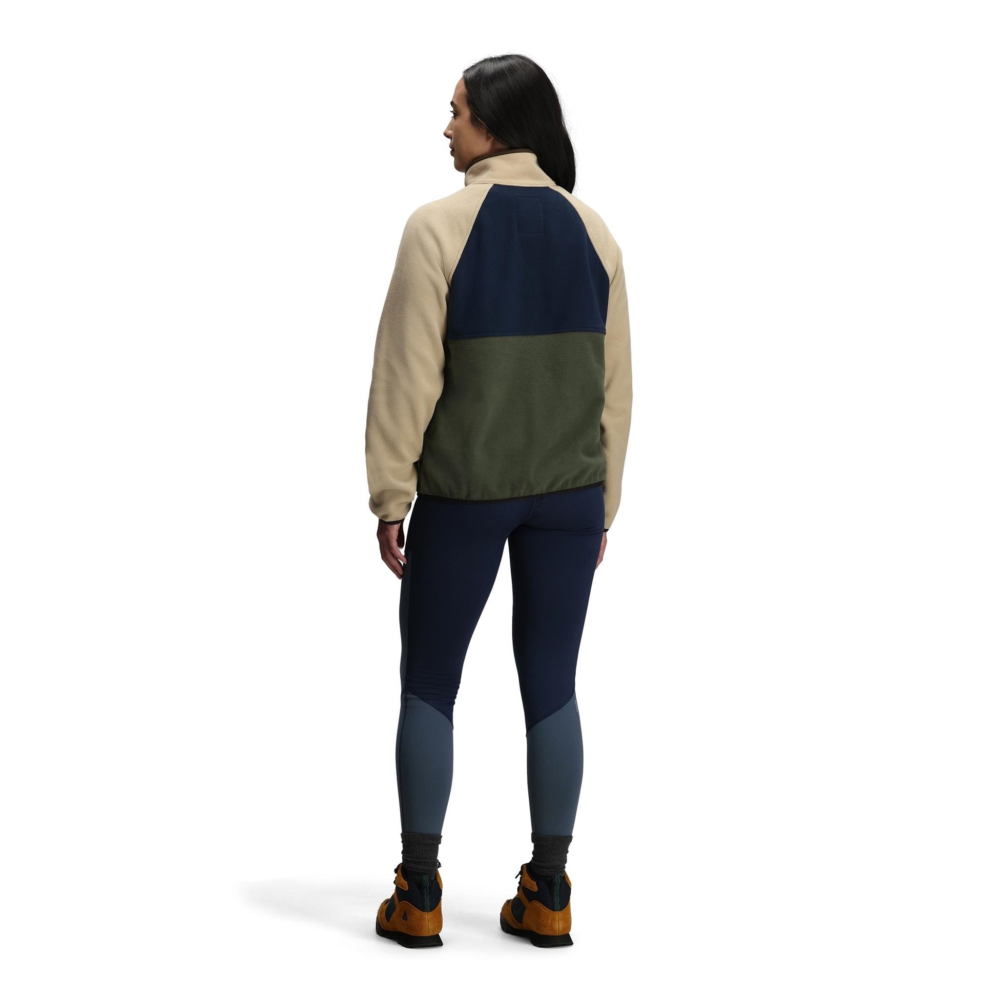 General back model shot of Topo Designs Vista 1/4 Zip Lightweight Fleece - Women's in "Midnight / Oatmeal"