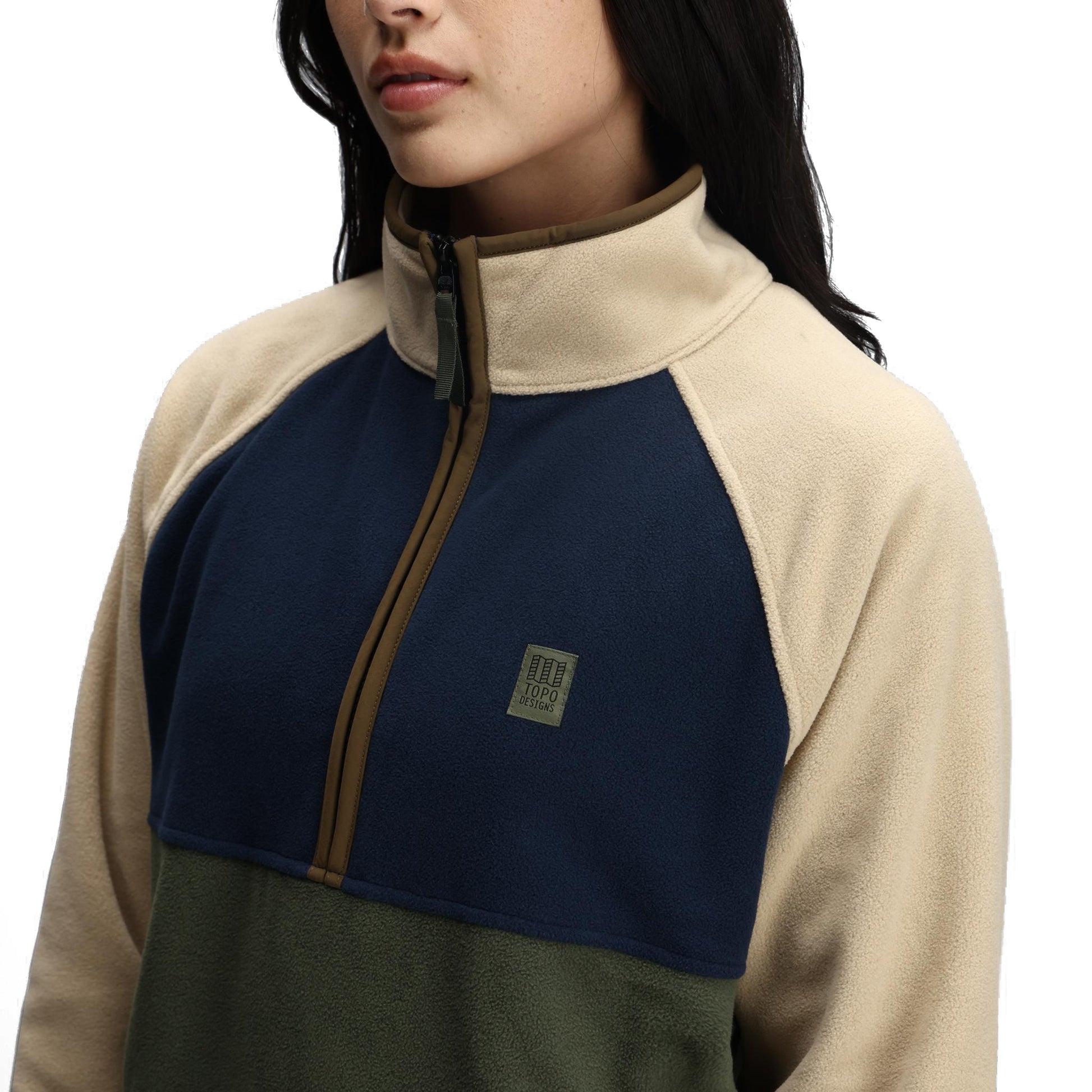 General Detail shot of Topo Designs Vista 1/4 Zip Lightweight Fleece - Women's in "Midnight / Oatmeal"