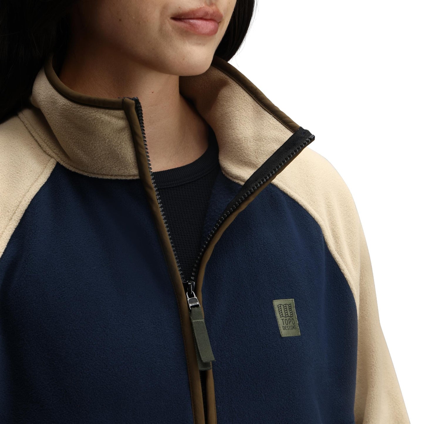 General Detail shot of Topo Designs Vista 1/4 Zip Lightweight Fleece - Women's in "Midnight / Oatmeal"