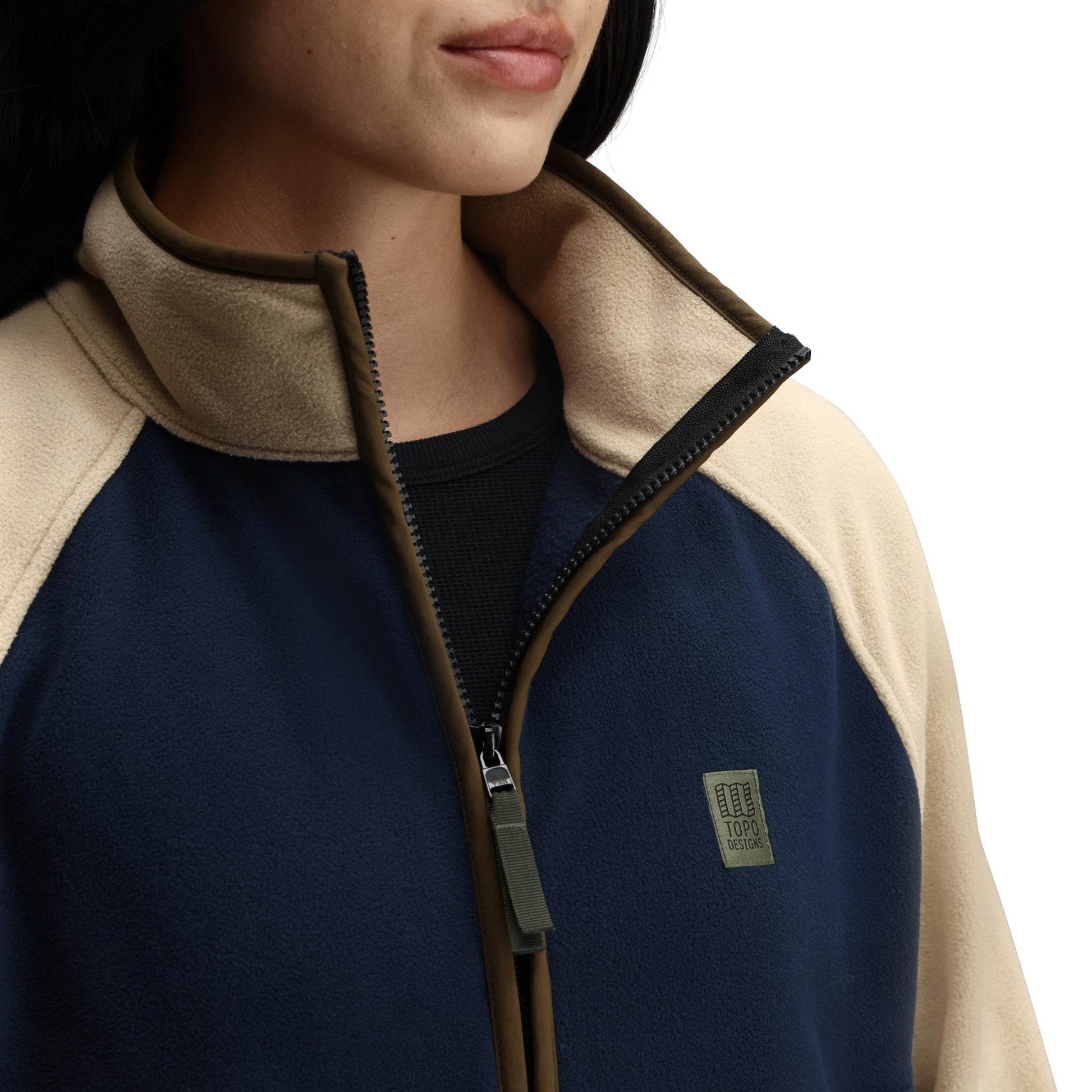 General Detail shot of Topo Designs Vista 1/4 Zip Lightweight Fleece - Women's in "Midnight / Oatmeal"