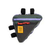 Front view of Topo Designs Bike Frame Bag in "Very Peri / Forest"