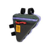 Front view of Topo Designs Bike Frame Bag in "Very Peri / Forest"