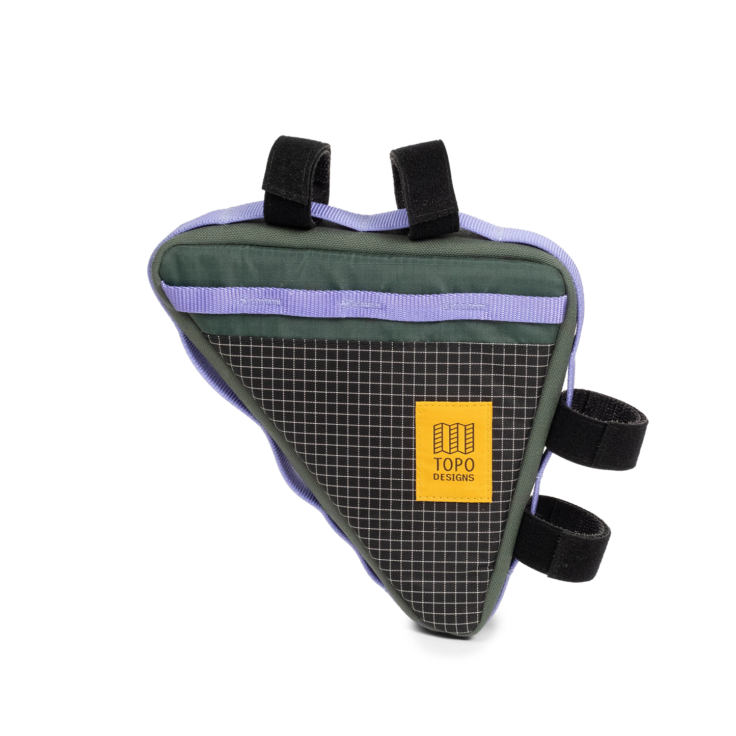 Back view of Topo Designs Bike Frame Bag in "Very Peri / Forest"