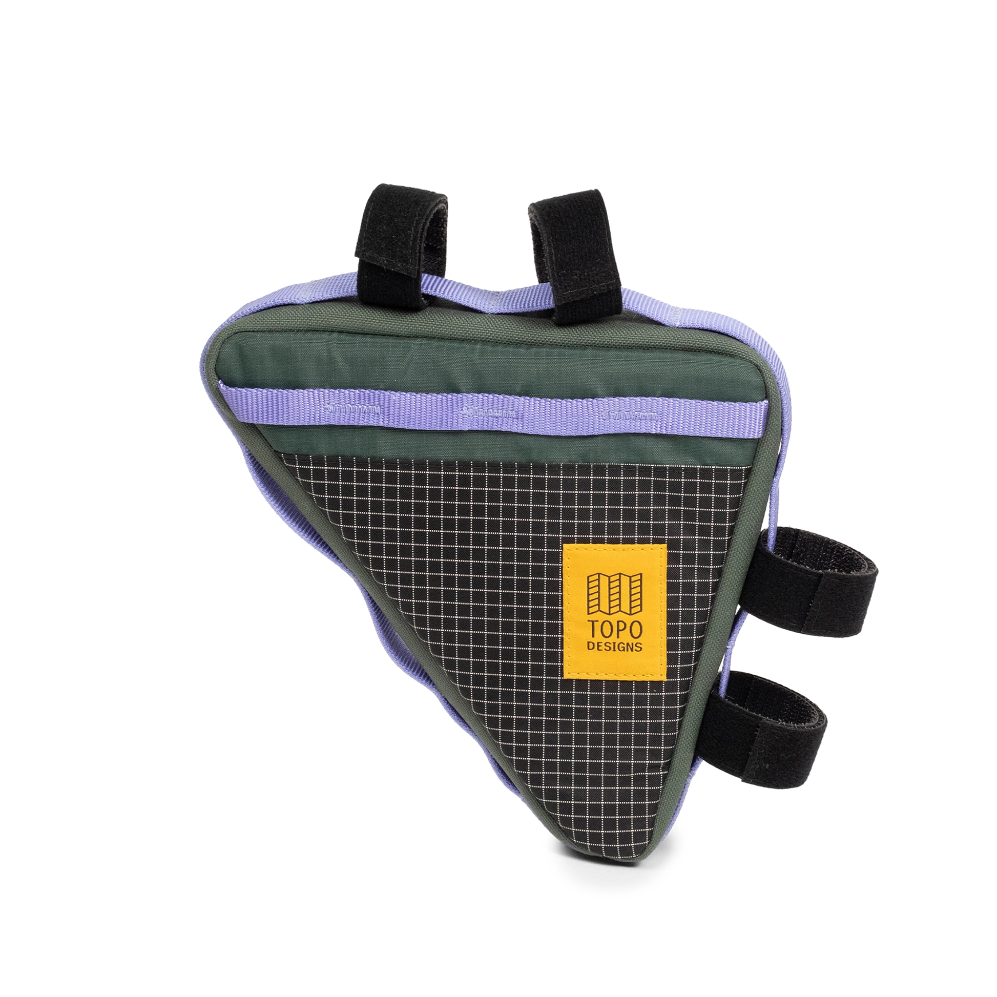 Back view of Topo Designs Bike Frame Bag in "Very Peri / Forest"