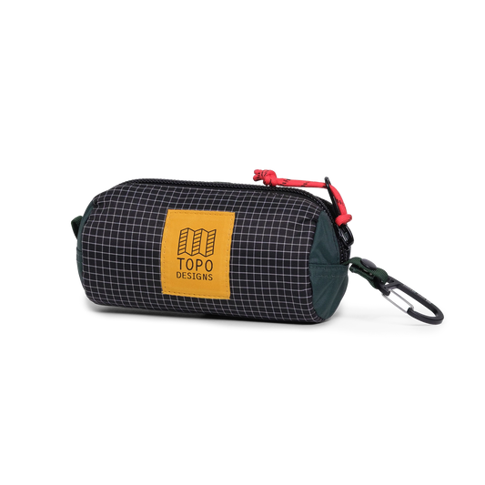 Front view of Topo Designs Burrito Bag Ripstop in "Black / White Grid"