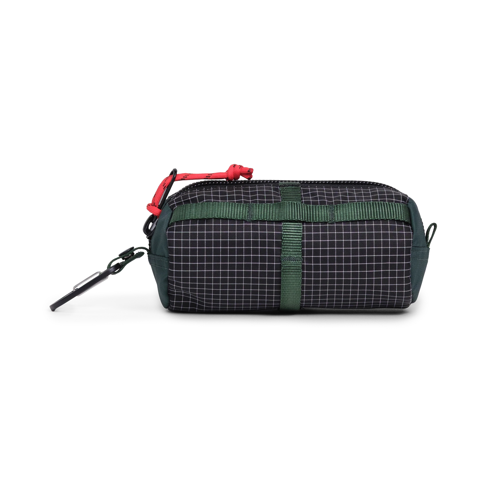 Back view of Topo Designs Burrito Bag Ripstop in "Black / White Grid"