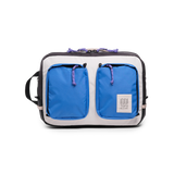 Front View of Topo Designs Global Briefcase in "Classic Blue / Bone White"